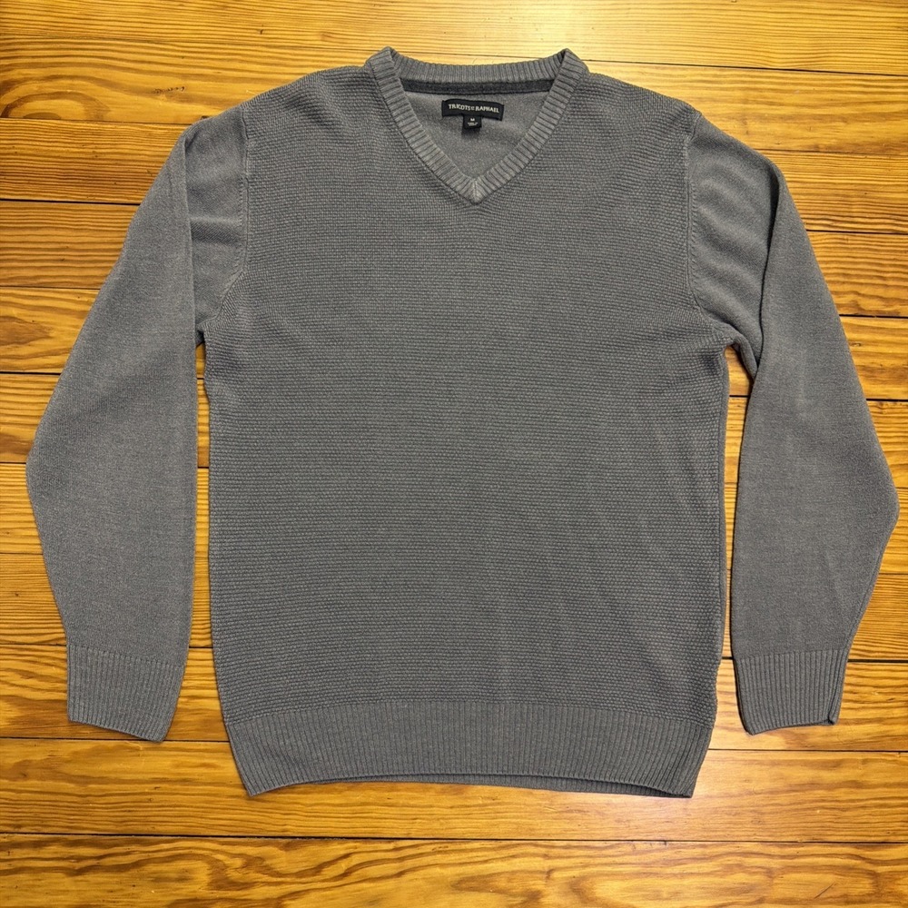 Tricots St. Raphael Knit Sweater Men's M Long Sleeve Gray‎ V-Neck Acrylic Soft